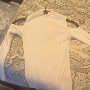 Cold shoulder white knit top